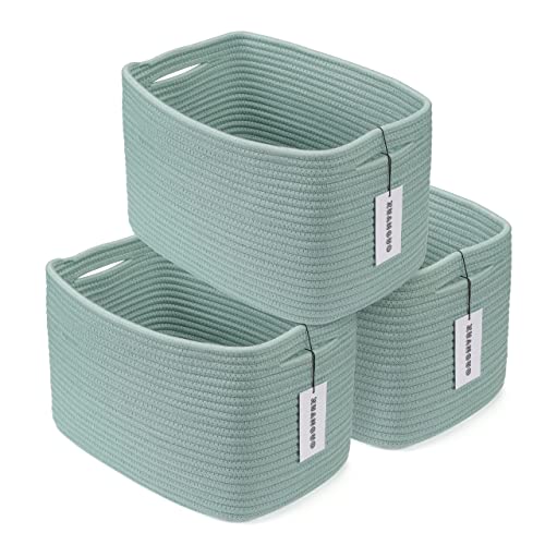 Cotton Rope storage Basket Bins Woven Basket for Organizing Shelves 15X10X9.3" Rectangle Decorative Baskets For storage Clothes Toys Books Towels Nursery basket organizer 3 pack Green