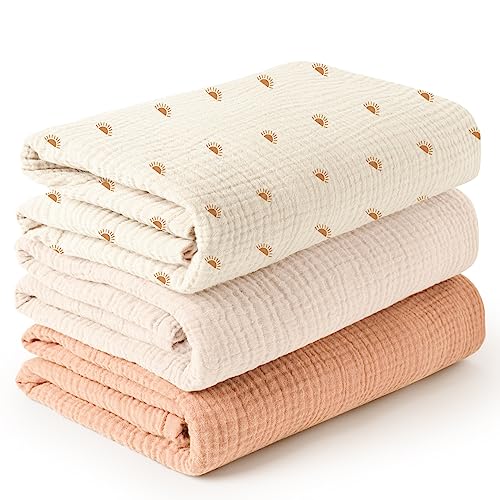 Konssy 3 Pack Muslin Swaddle Blankets
