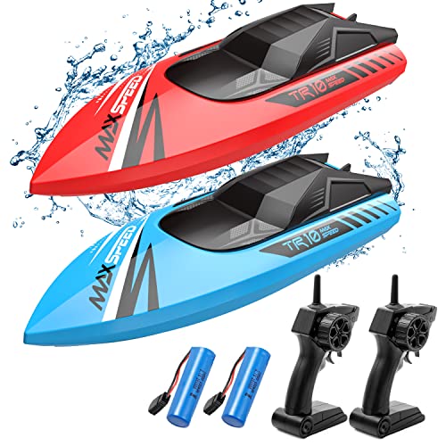 RC Boats for Kids 2Pack,Fast Remote Control Boat for Pools Lakes River, 2.4 GHz Racing Boat Toys for Boys 8-12, 15KMH Fast with Rechargeable Batteries 56 Mins Long Play Time