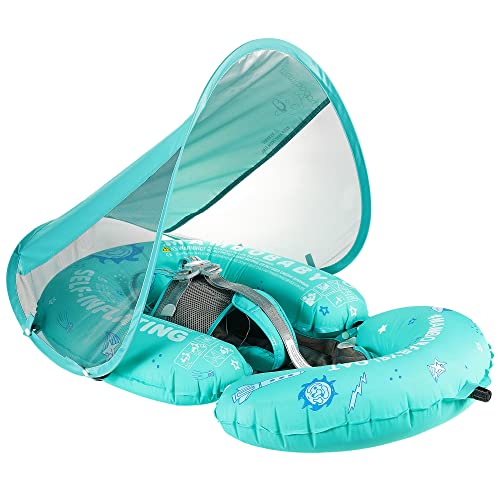 Mambobaby Float Self-Inflating Baby Pool Floats Hammock with Canopy, Compressible Folding Baby Floating Bed, Pool Floatie Lounger, Toddler Swim Float (Limited Edition Green)