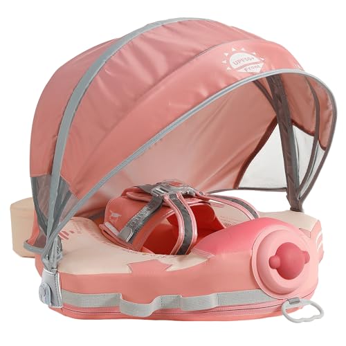 Mambobaby Float Upgrade Add Tail Baby Float with Canopy for Infant Waist Swimming Ring Swim Trainer Non-Inflatable Floats Toys with Adjustable Safety Strap (Pink Airplane)