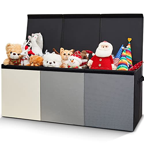 Patelai Extra Large Toy Box for Claaroom Storage Organizer with Lid 4/3 Grids Large Toy Chest Collapsible Storage Baskets for Boys Girls Living Room Nursery Playroom(39 x 13 x 15.7'',Gray Series)