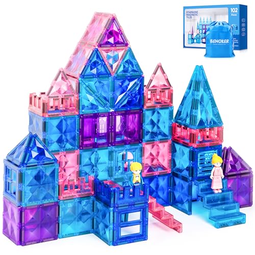 102PCS Ice Castle Magnetic Tiles, 3D Building Blocks STEM Educational Kids Toys for Pretend Play, 3 4 5 6 7 8 Year Old Birthday Gifts