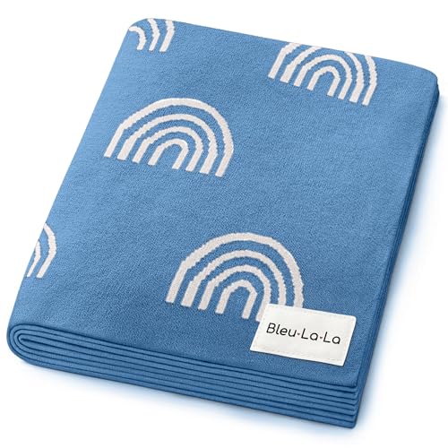 Baby Receiving Blanket Boys 100% Cotton Buttery Soft Cozy Receiving Swaddle Crib Stroller Blanket for Shower Gift Registry for Newborns, Infants, Toddlers (Rainbow - Blue)