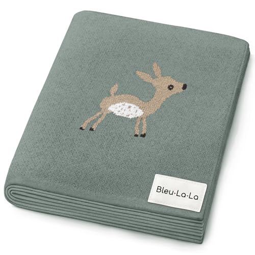 Soft Baby Swaddle Receiving Blanket - 100% Cotton Knit Soft Cozy Receiving Swaddling Quilt Blanket for Shower Gift Registry for Newborns, Infants, Toddlers (Deer - Sage)