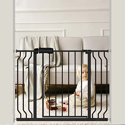Extra Wide Black Baby Gate 38.5-43.5 Inch Walk Through Pressure Mounted Safety Gate No Drill Tension Metal Gate for Dog Cat and Infant Toddler