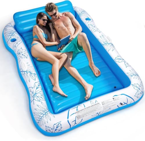 Inflatable Adult Pool Lounger Float - BAIAI Large Beach Sun Tanning Floaty Raft Sunbathing Water Lounge Floaties Tub with Drink Holder Blow Up River & Lake Suntan Floating Swimming Mattress Mat