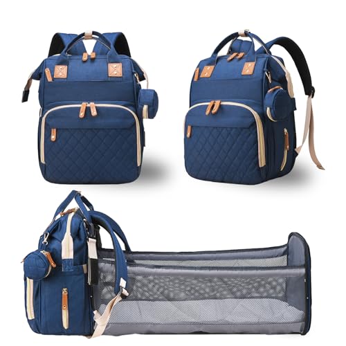 Diaper Bag with Changing Station, Waterproof 3 in 1 Baby Diaper Backpack with Foldable Changing Pad, Large Travel Back Pack for Baby Girl Boy, Baby essentials, Blue