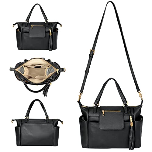 Small Diaper Bag,Mini Diaper Bag Tote, Leather Crossbody Diaper Bag Clutch with 12 Pocekts Diaper Bag Purses for Women Girls,Crossbody Strap,2 Insulated Pockets,Black