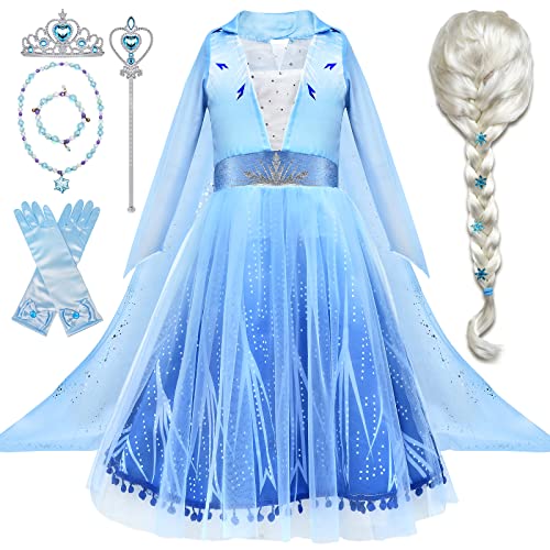 Tacobear 10Pcs Princess Costume Dress For Girls Kids Toddler Snow Princess Dress Up Clothes for Little Girls with Accessories Gloves Crown Wands Wig Necklace for 3T Kids Christmas Birthday Party