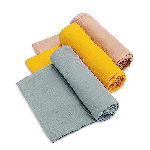 Parker Baby Co. Swaddle Blankets - Pack of 3 of 100% Cotton Muslin Swaddle Blankets for Baby Boys and Girls - Unisex/Gender Neutral - Dune Set