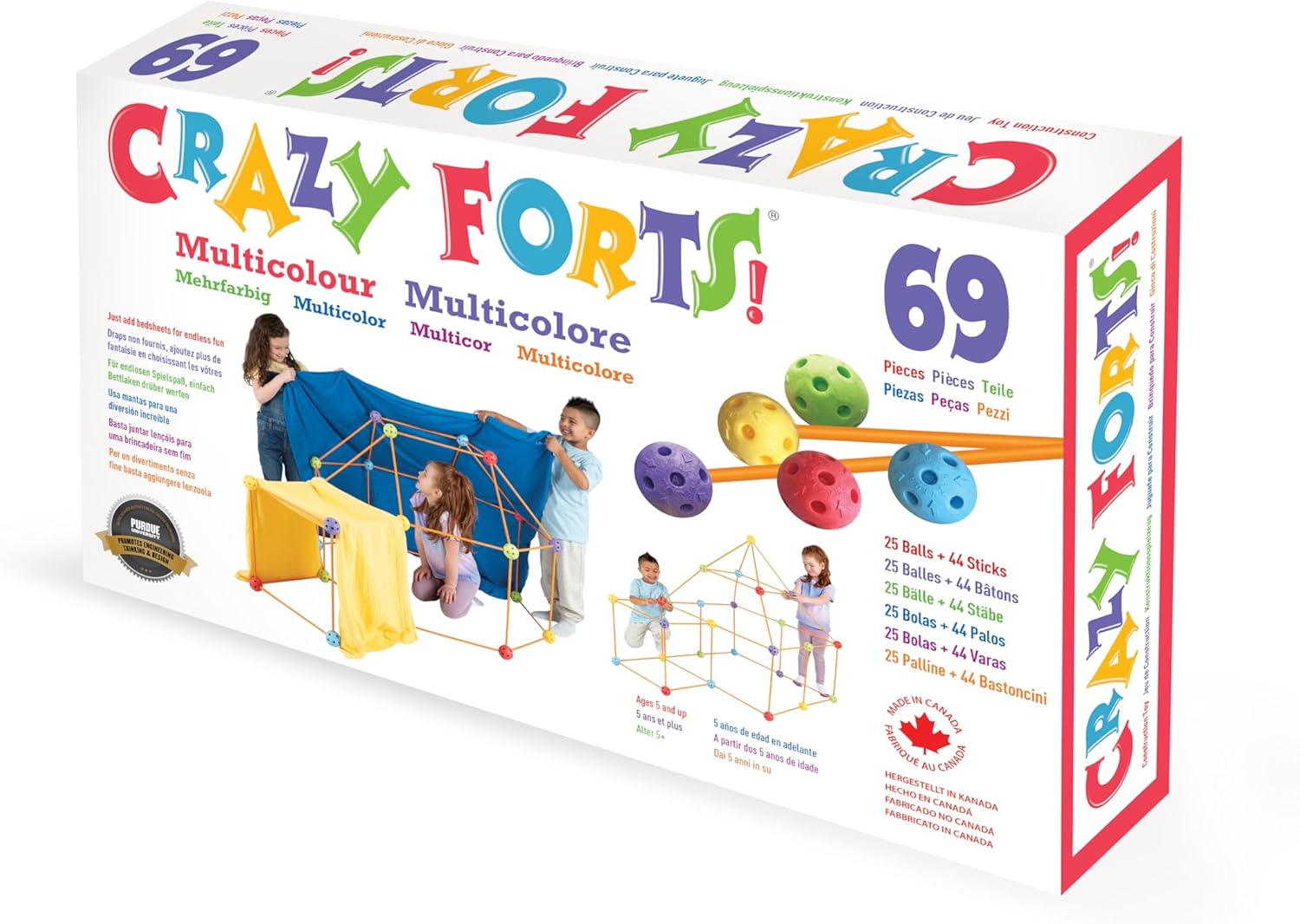 crazy forts Everest Toys Multicolor - 69 Piece Fort Building Kit - Buildable Indoor or Outdoor Kids DIY Stem Toy