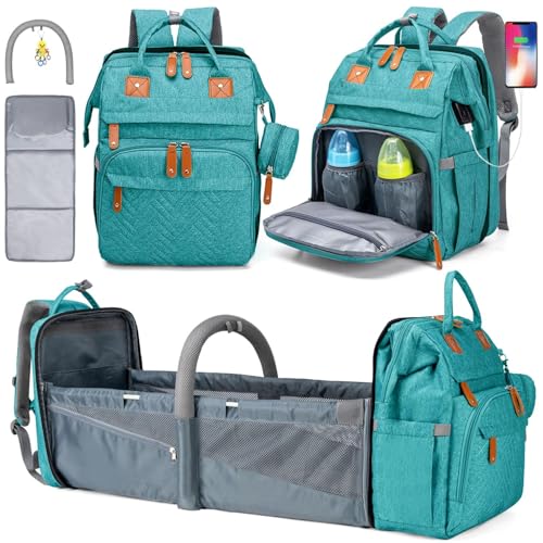 KABAQOO Diaper Bag Backpack with Detachable Changing Station, Large Capacity Baby Diaper Bags for Boys & Girls, Baby Registry Search Stuff & Shower Gifts, Newborn Essentials Must Haves, Lake Blue
