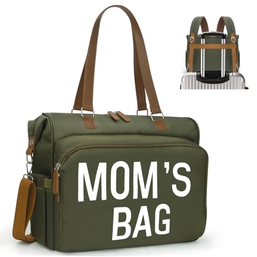 Moms Diaper Bag 4 in 1 Diaper Baby Tote, Hospital Bag for Labor & Delivery, Large Waterproof Baby Travel Weekender with 3 Insulated Pockets,Olive Green