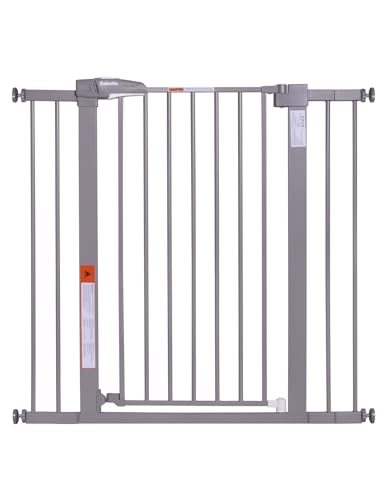 BABELIO 36-Inch Tall Baby Gate, 26-40" Wide Auto-Close Pet Gate, Easy Install and No-Drilling, Pressure Mounted with Wall Protectors and Extension Kits, Gray