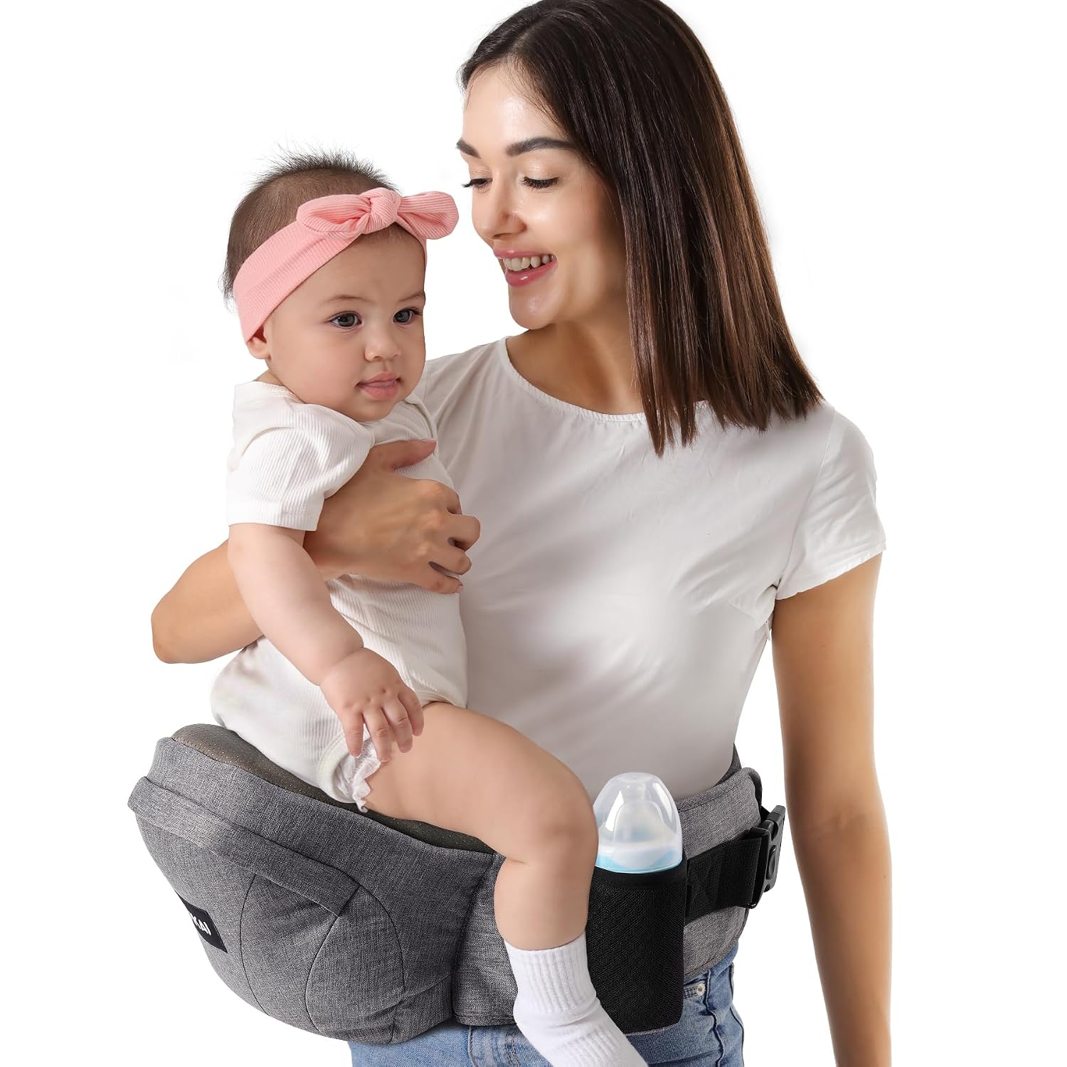 HKAI Baby Hip Carrier, Moms Choice Award Winner, Baby Carrier with Adjustable Waistband & Breathable Mesh, Ergonomic Carrier with Non-Slip Hip Seat Surface for Newborns & Toddlers, (Grey)