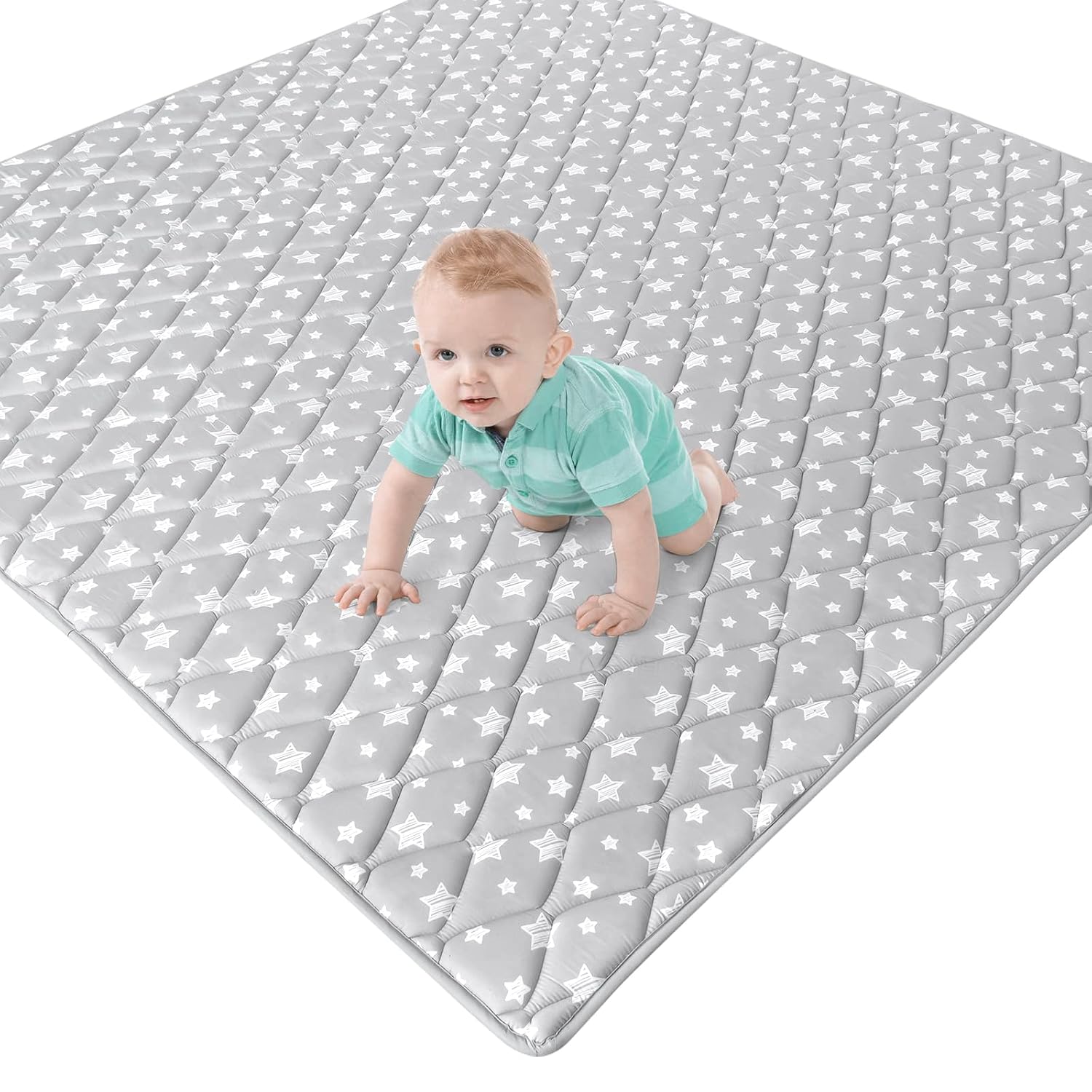 Premium Foam Baby Play Mat 59" X 59" Fit for ZEEBABA 59" x59" Playpen or Yobear Baby Playpen, Non-Slip Baby Playpen Mat for Playing, Foldable Grey Star