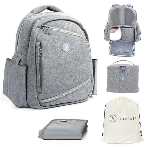Gear Baby Breast Pump & Diaper bag Compatible with Spectra S1, S2, Medela, Neoprene Wearable Baby Breast Milk cooler Travel Diaper Bag Backpack for Working Mom and Family with Changing Pad (Grey)