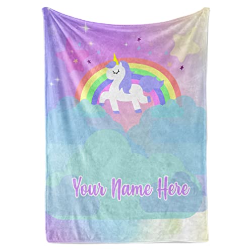 Personalized Unicorn Blanket for Girls | Kids Unicorn | Custom Plush Fuzzy Unicorns for Toddler | Customized Little Girl Throw Blankets | Baby Girl Sofa Bed Birthday (Fleece  60x80)