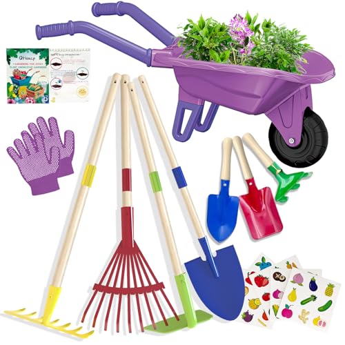 Kids Gardening Tools Outdoor Toys Set Backyard Play with Wheelbarrow Educational STEM Learning Pretend Toys Outdoor Indoor for Toddlers Kids Boys Girls