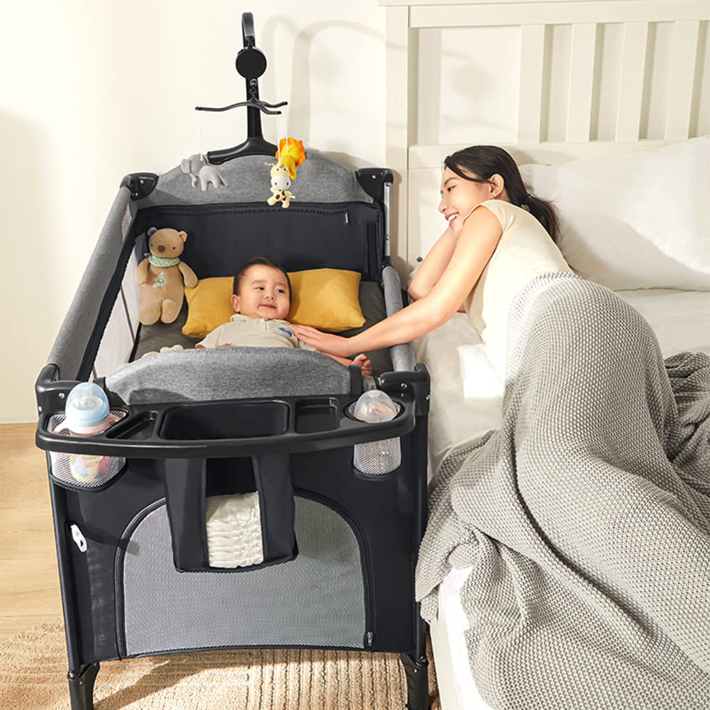 MMBABY 5-in-1 Portable Crib (Black)