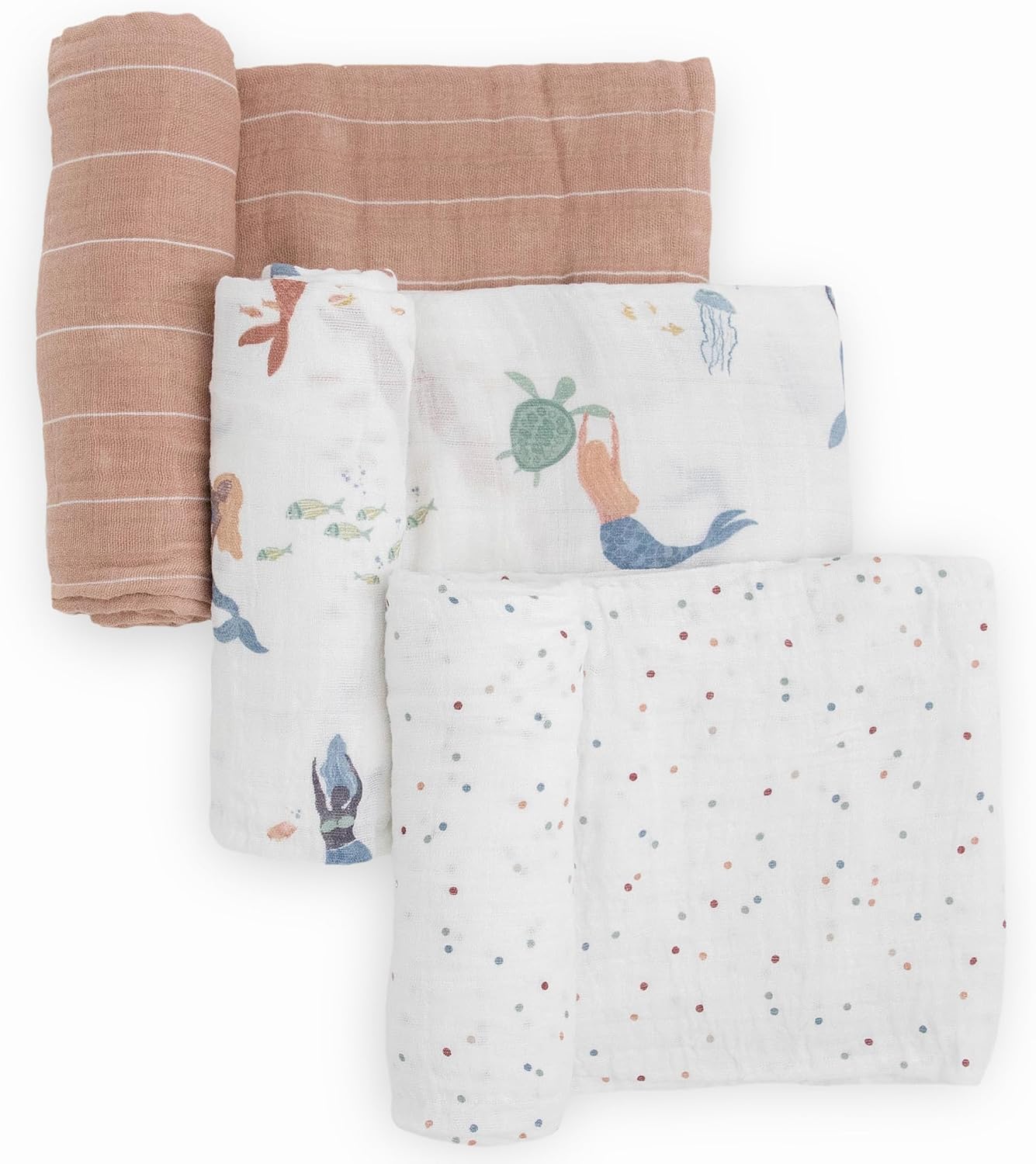 Little Unicorn Premium Muslin Swaddle Blanket 3 Pack | for swaddling, Play, Nursing & More | Giftable Set of 3 (Mermaids)