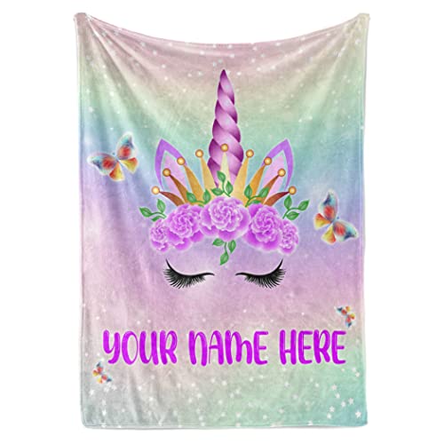 Personalized Unicorn Blanket for Kids | Girls Unicorn | Custom Plush Fuzzy Unicorns for Toddler | Customized Little Girl Throw Blankets | Baby Girl Birthday (Fleece  60x80)