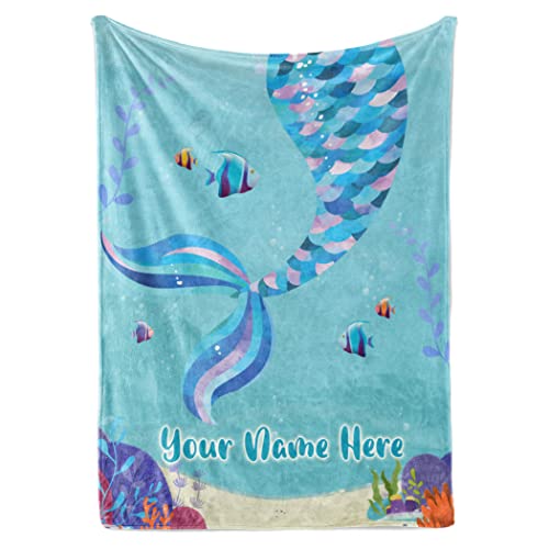 Personalized Mermaid Blanket for Girls | Kids Unicorn | Custom Plush Fuzzy Unicorns for Toddler | Customized Little Girl Throw Blankets | Baby Girl Sofa Bed Birthday (Fleece  60x80)