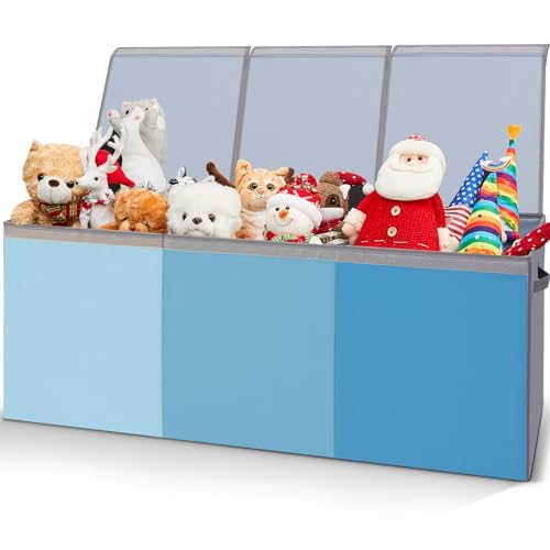 Patelai Extra Large Toy Box for Claaroom Storage Organizer with Lid 4/3 Grids Large Toy Chest Collapsible Storage Baskets for Boys Girls Living Room Nursery Playroom(39 x 13 x 15.7'',Blue Series)