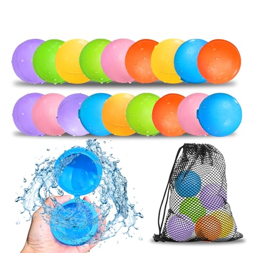 Reusable Water Balloons 18Pcs - Quick Fill Water Balls Toys For Toddler Age 4-8 - Refillable Magnetic Self-Sealing Water Splash Bomb For Summer Party Pool Outdoor Beach Toys for kids Age 8-12