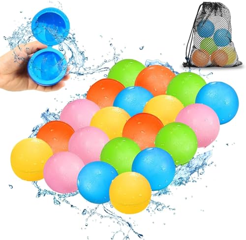 Reusable Water Balloons - 20PCS Quick Fill Water Balls Toys For Toddler Age 4-8 - Refillable Magnetic Self-Sealing Water Splash Bomb For Summer Party Pool Outdoor Beach Toys for kids Age 8-12
