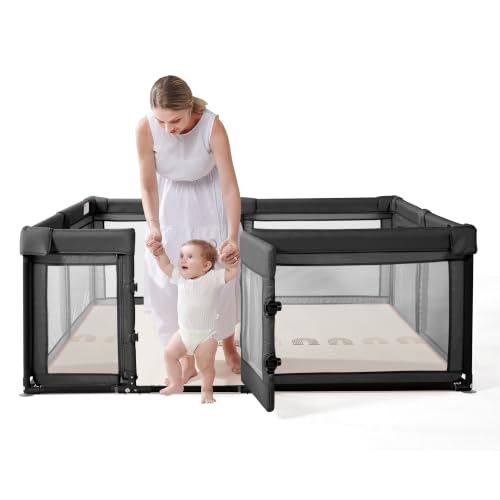 Baby Playpen,Extra Large Playpen for Babies and Toddlers, Sturdy Play Pen Play Yard with Safety Gate,79x71Baby Play Pen(Black)
