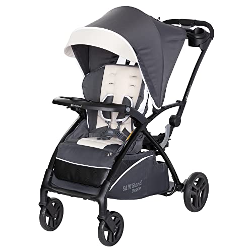 Baby Trend 5-in-1 Kids Shopper and Travel Stroller with Canopy Visor, Storage Basket and 2 Cup Holders, Sit N' Stand, Magnolia - Collapsible Infant and Toddler Stroller and Car Seat Combo System