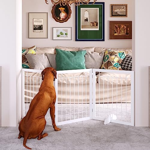 JSB 72-inch Extra Wide 28-inch Tall Dog gate, Freestanding Pet Gate for Halls, Stairs & Home, Pet Puppy Safety Dog Fence with 2PCS Support Feet (White)