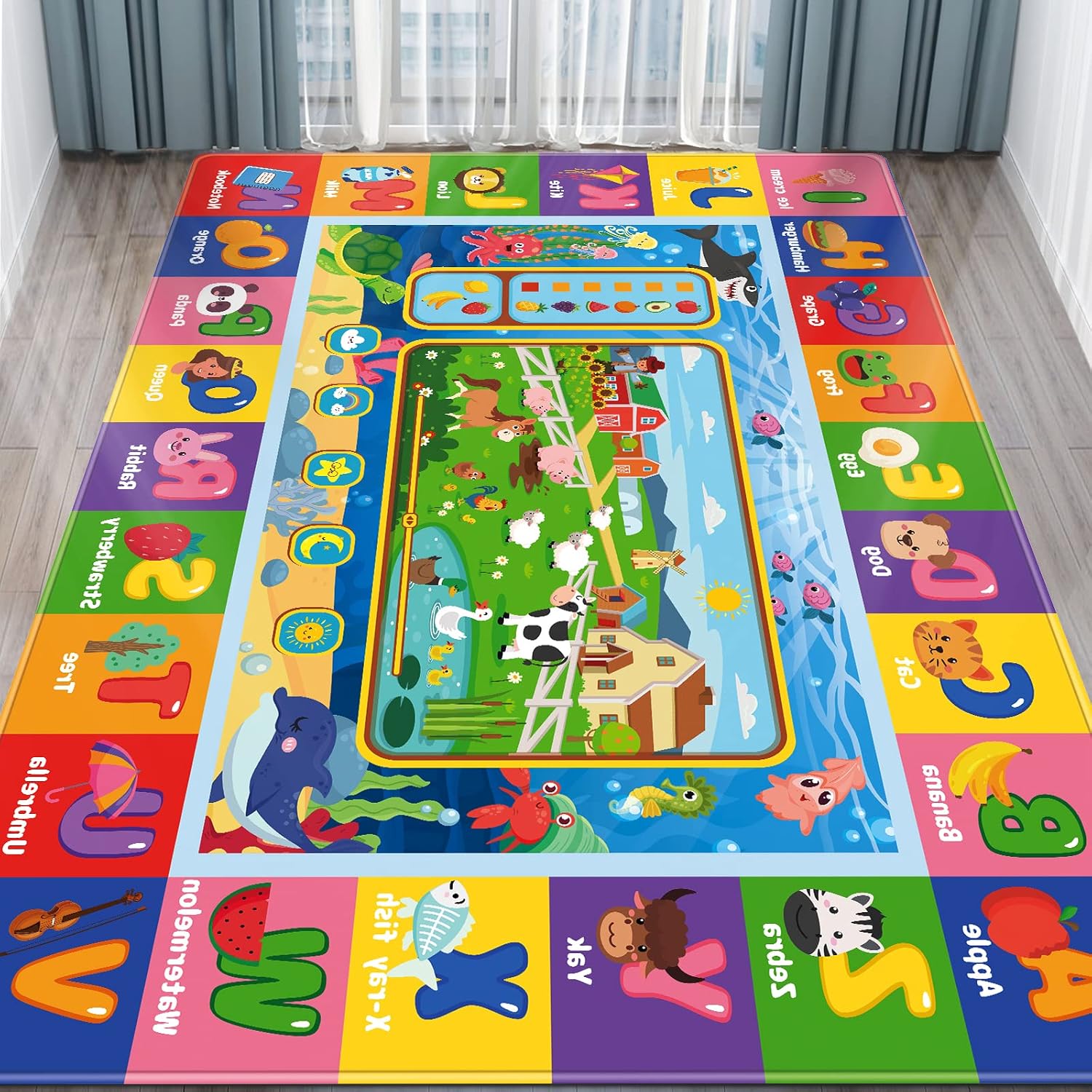 Baby Play Mat for Floor, Kids Playmat Baby Crawling Mats Educational Tummy Time Mats Soft ABC Play Mat for Babies Infants Floor Mat for Kids Learning Playing (78.7X59 INCH, Style 1)