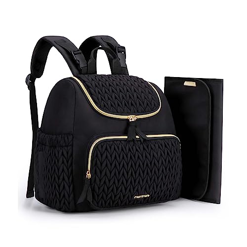 mommore Diaper Bag Small Diaper Backpack Stylish Baby Travel Backpacks with Insulated Pockets, Changing Pad, Stroller Straps