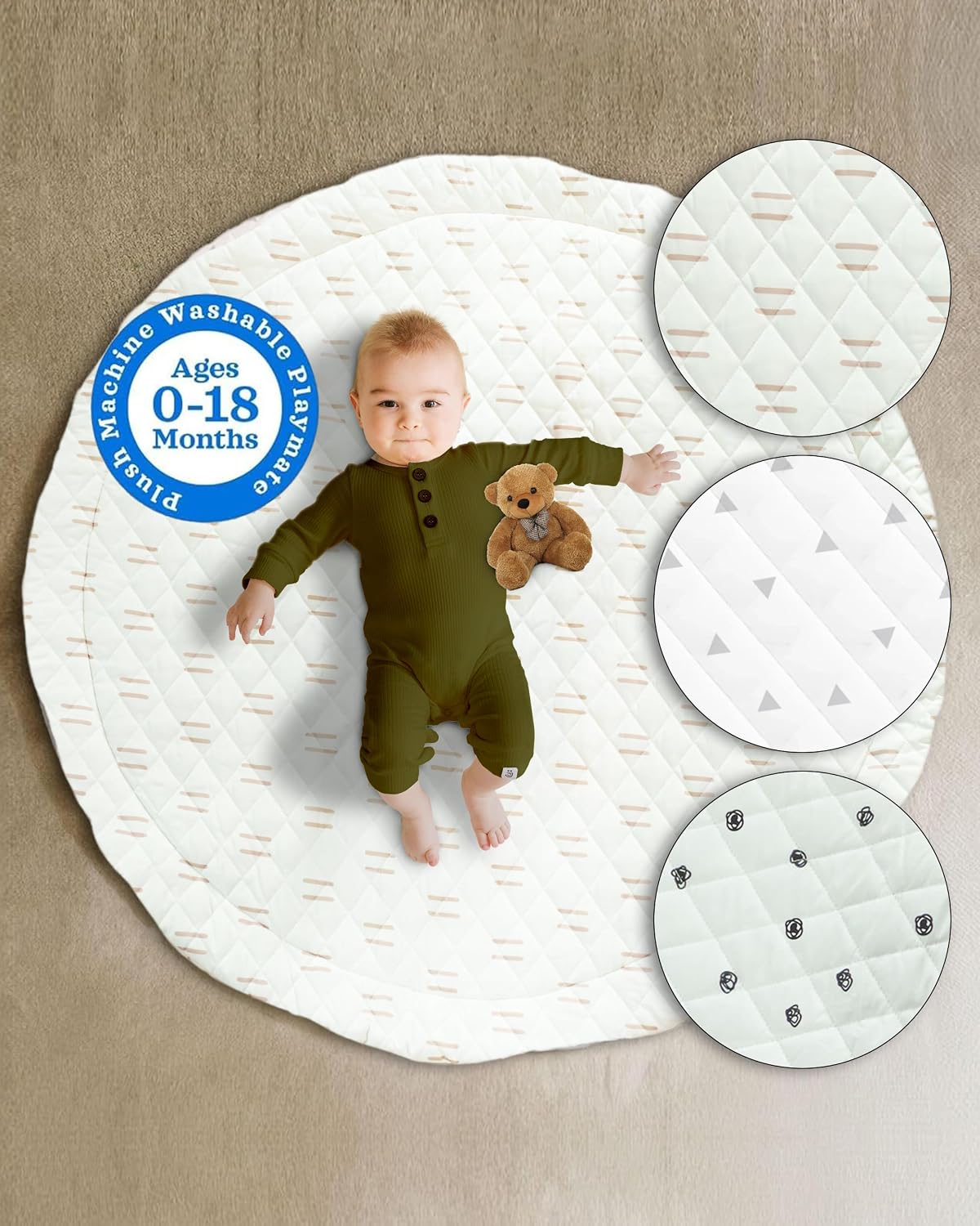 Poppyseed Play Baby Play Mat for Floor, Baby Mat Machine Washable Tummy Time Activity Mat for Crawling, Essential Playroom & Nursery, Girl Boy Babies Reversible Mats for Newborns Baby Shower Gift