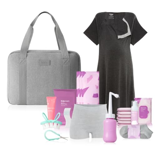 Frida Mom 30pc Pre-Packed Hospital & Diaper Bag Essentials Gift Set, Includes Labor, Postpartum, & Newborn Grooming Kit in One, Easy to Organize with Removable Toiletry Bags, & Suitcase Strap