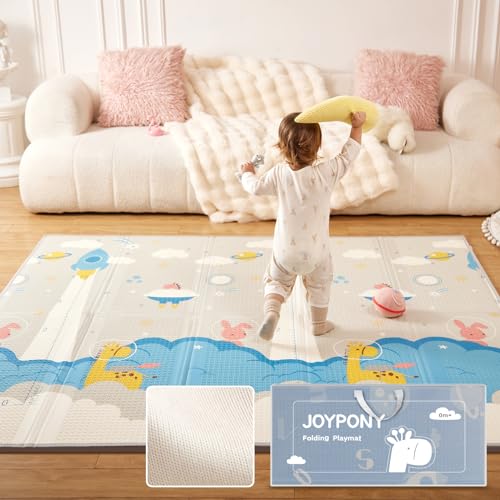 Baby Play Mat 79x71x0.6 inches, Fabric Cloth Surface Extra Large & Thick Foldable Play Mats for Baby Girls Boys, Waterproof & Anti-Slip Portable Baby Floor Mat for Tummy Time with Travel Bag