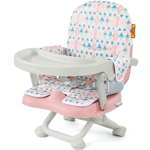 YOLEO Baby High Chair Booster Seat for Dining Table, Adjustable Height Travel Foldable High Chairs with Tray