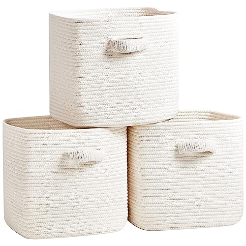 RUNKA Storage Cube Baskets - 3 Pack - 11 inch Square Baskets for Closet, Woven Bins - Ideal for Toy Storage | White