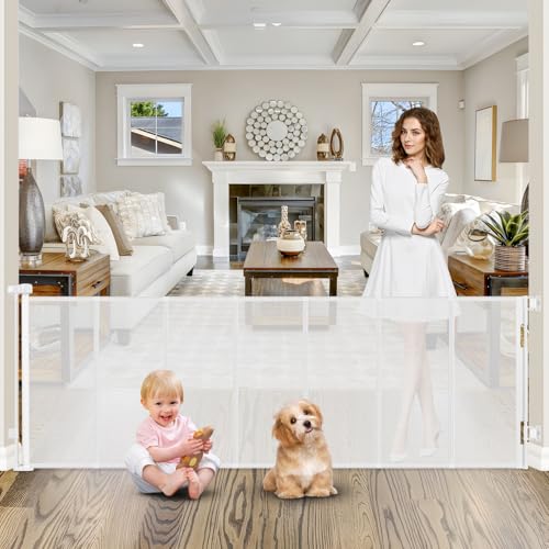 Reinforced 120 Inch Extra Wide Retractable Baby Gates For Doorways Extra Long Baby Gates for Large Openings Outdoor 10 Ft Retractable Child Gates for Doorways Indoor Retractable Dog Gate for The House