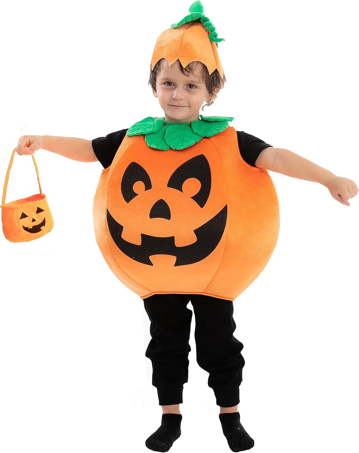 Spooktacular Creations Halloween Pumpkin Costume Kids with Basket Outfit for Toddler Child Halloween Dress Up Party