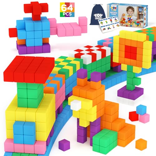 64PCS Magnetic Blocks, Magnetic Building Blocks for Kids Ages 3 4 5 6 Year Old, Magnet Cubes, Autism Montessori Toys, Preschool STEM Educational Sensory Magnet Toys Gifts for Kids 3-5 4-8