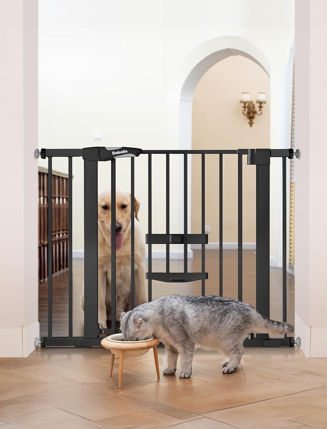 BABELIO New Version Baby Gate with Cat Door Adjustable