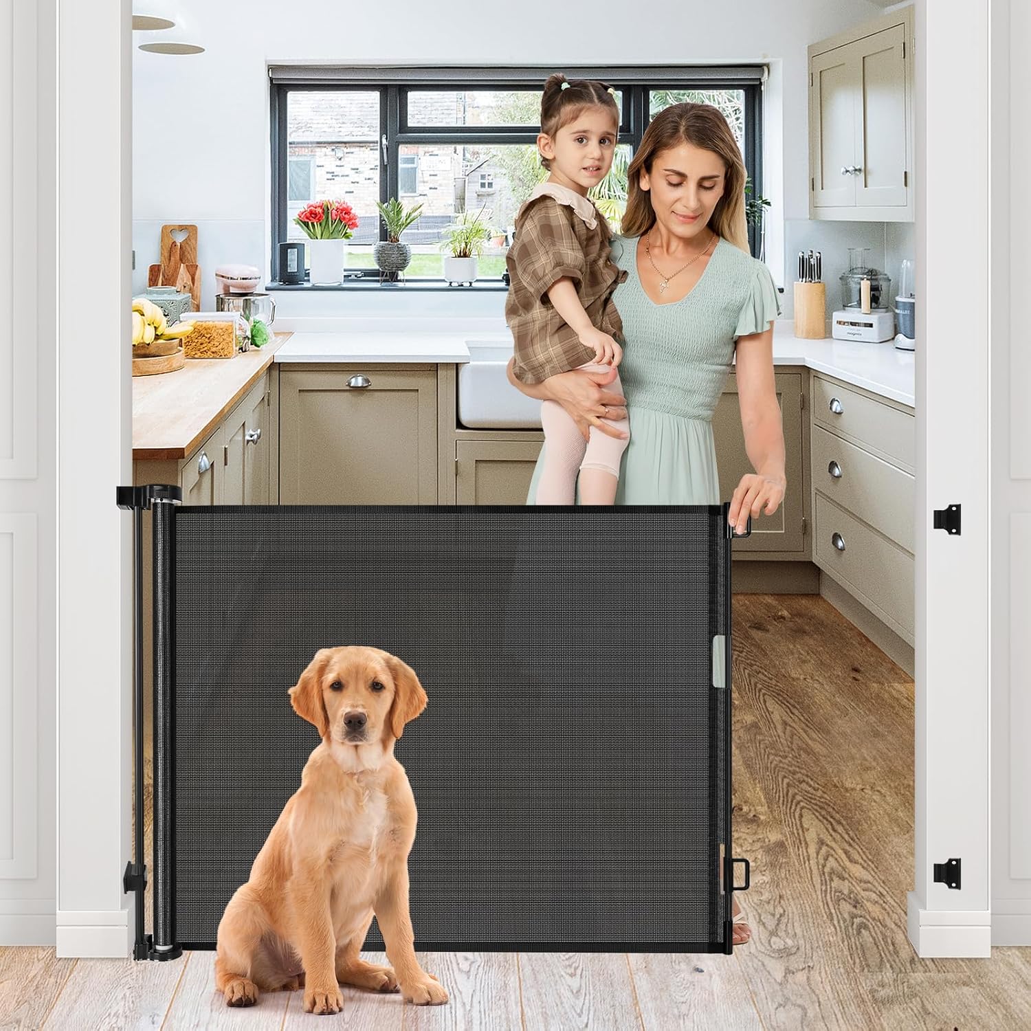 WOMHOM Retractable Dog Gate (Black)