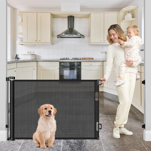 80 Inch Retractable Baby Gates for Doorways Retractable Mesh Dog Gate for The House 33 Tall Retractable Gate Outdoor Baby Gate for Decks Indoor Retractable Pet Gate Mesh Child Safety Gate for Stairs
