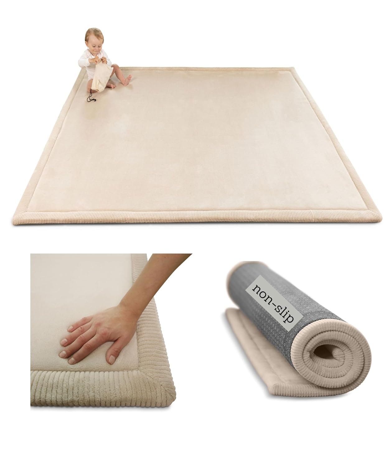 Premium Baby Play Mat 60x 80 Beige  Cloud-Soft Coral Velvet Memory Foam Rug for Crawling & Play  Non-Slip, Water-Resistant, Care Tummy Time Mat  Non-Toxic Padded Playmat