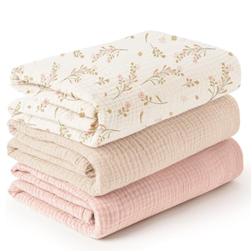 Konssy 3 Pack Muslin Swaddle Blankets