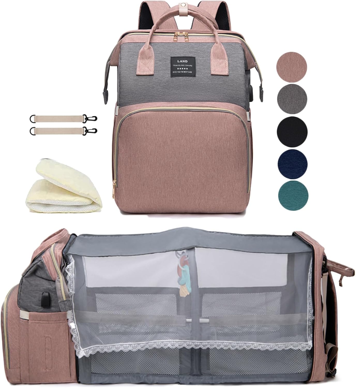 Diaper Bag Backpack with Changing Station: Pink Baby Toddler Bags for Girls Boys Women Large Big Travel Backpack Panaleras Modernas Para Bebe Nina Newborn Essentials Mom Must Haves Baby Registry